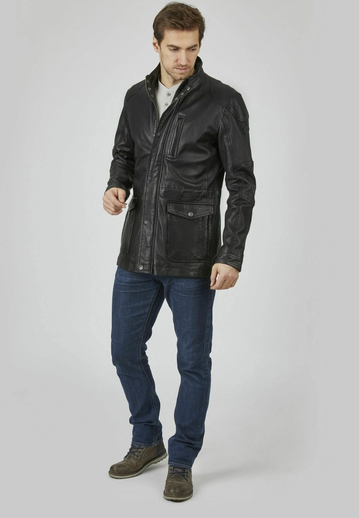 Bugatti Mit Abdeckleiste Und Stehkragen - Leren Jas - Schwarz 4 Bugatti Mit Abdeckleiste Und Stehkragen - Leren Jas - Schwarz - Afbeelding 2