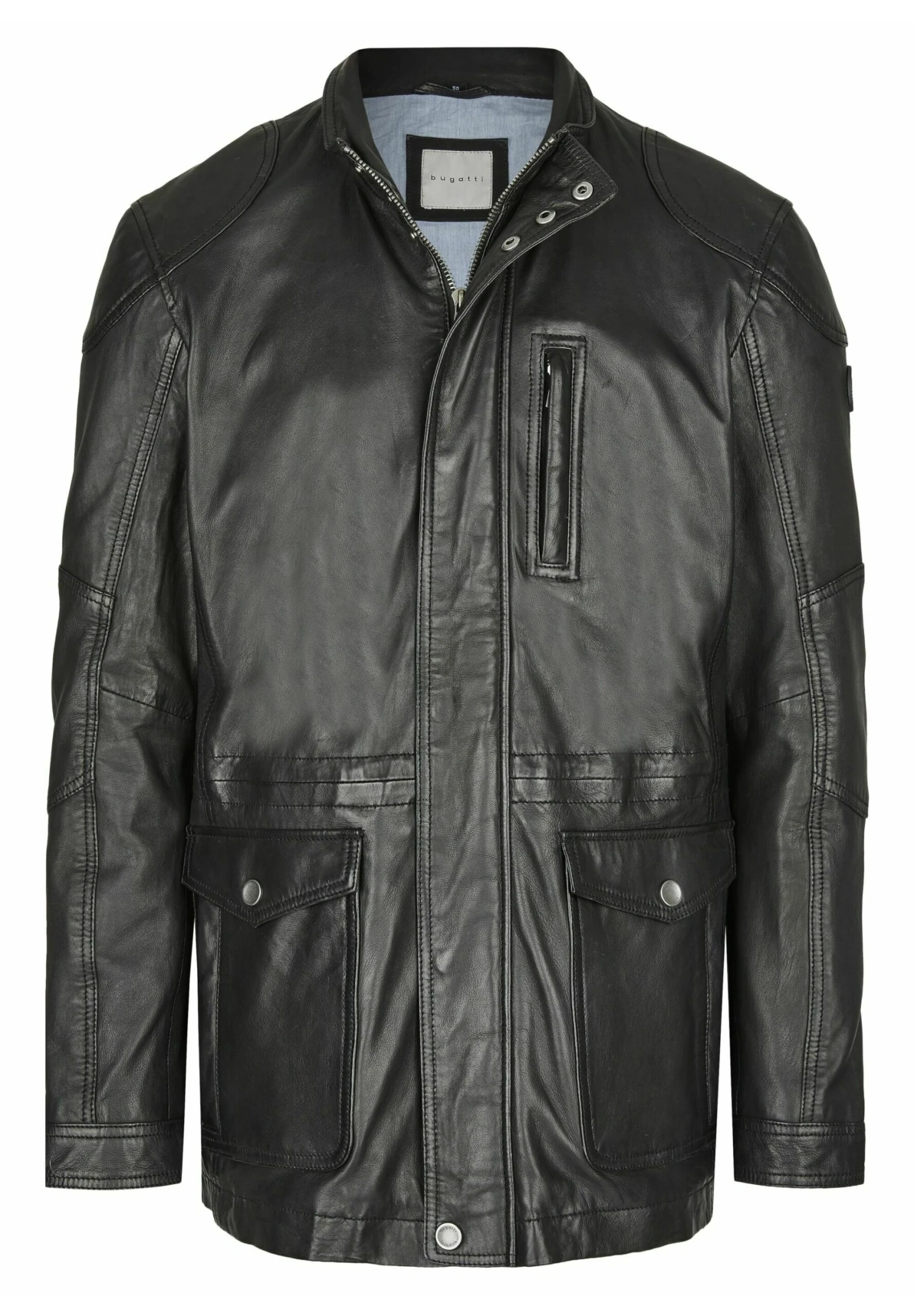 Bugatti Mit Abdeckleiste Und Stehkragen - Leren Jas - Schwarz 7 Bugatti Mit Abdeckleiste Und Stehkragen - Leren Jas - Schwarz - Afbeelding 5