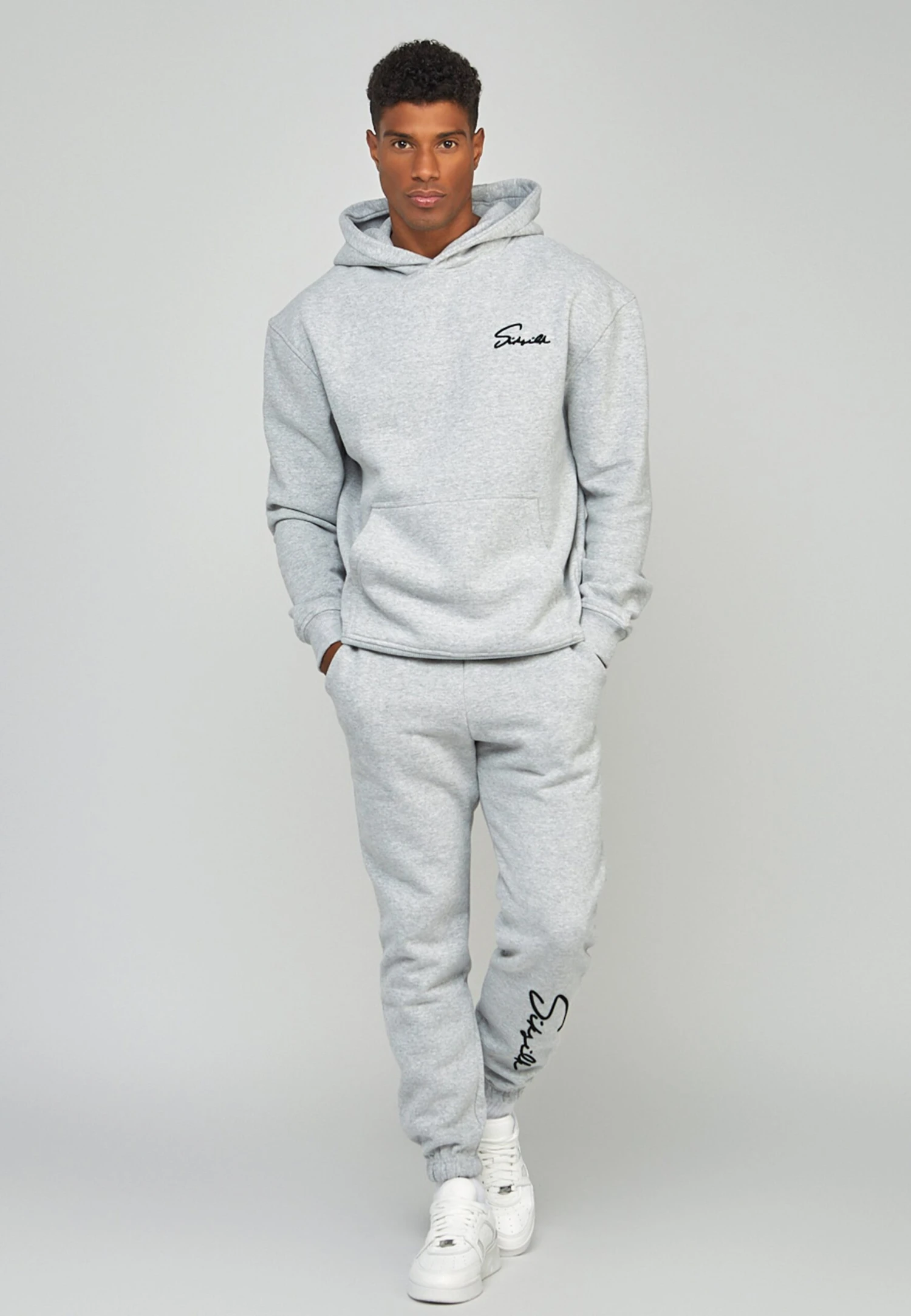 SikSilk Script Embroidery- Hoodie - Grey Marl 4 SikSilk Script Embroidery- Hoodie - Grey Marl - Afbeelding 2