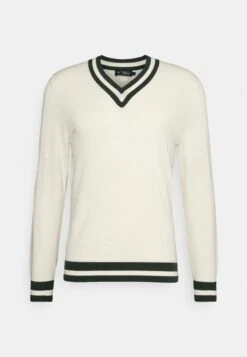 Hackett London Contrast Trim V Neck - Vest - Ecru/Green -Herenkleding Winkel 96591502fd174943a30ecf07a9160992