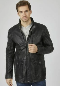 Bugatti Mit Abdeckleiste Und Stehkragen - Leren Jas - Schwarz